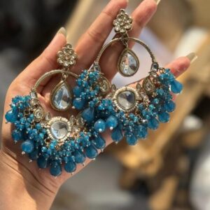 Beautiful Chand Bali Kundan Golden Earrings For Women